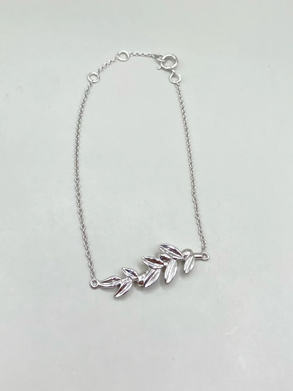 Sterling Silver Olive Leaf Branch Chain Bracelet